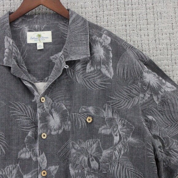 Vintage Island Shores Hawaiian Silk Shirt Mens 2XL Gray Floral Print Button Down - Picture 2 of 9